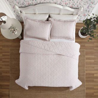 Laura Ashley Marta Floral Stripe 3-Piece King Quilt & Sham Set in Lt-Pastel Pink at Nordstrom Rack