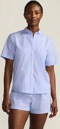 Lands End Poplin 2 Piece Pajama Set - Short Sleeve Shirt and Shorts in Crisp Blue Stripe at Nordstrom, Size X-Small