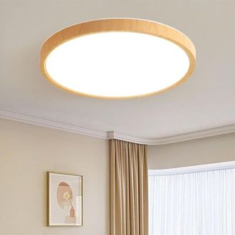 OEM L&aacute;mpara De Techo Led Empotrable Ultradelgada Con Acabado Imitaci&oacute;n Madera, Luminaria Moderna De 24 W, Seleccionable Entre 3000 K/4000 K/6000 K, Redond