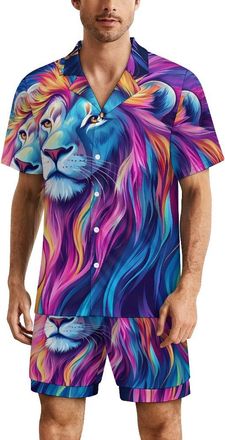 Generic Kings Lion Mens Pyjamas Set Short Sleeve Shirt And Shorts PJs Sleepwear Loungewear Summer M