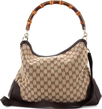 Gucci Diana Bamboo Shoulder Bag GG Canvas Medium hobo bag - Bruin