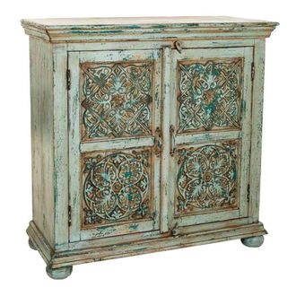 Wanderlust Deco Recibidor de madera acabado artesanal azul 90x40x90 alt. Cm
