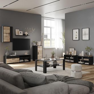 Vicco Conjunto De Sal&oacute;n Berno, Negro/roble Arena, Juego De 6 Piezas, Vicco