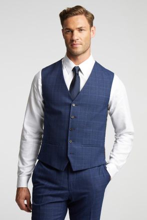 Ted Baker Mens Slim Fit Soft Check Waistcoat - Navy - Size 48 Regular