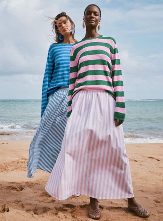 Contemporaine Womens Striped lightweight poplin maxi skirt
