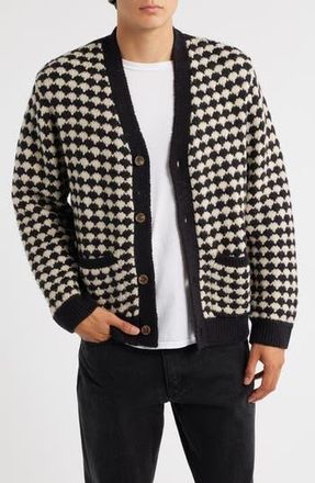 Wax London Walker Bubble Knit Wool Blend Cardigan in Black /Ecru at Nordstrom Rack, Size Medium