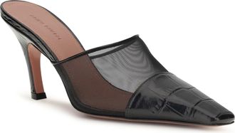 Amina Muaddi Womens Jamie Mesh Mules Black+black Calf Leather Bos Taurus Pumps High Heel Shoes