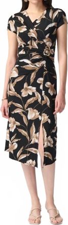 Joseph Ribkoff Faux Wrap Midi A-Line Dress In Black/multi Floral Print