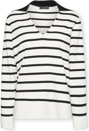 Elena Miro Gestreept viscosemix truitje - Dames - V-hals truien - Wit - XL - Polyester - Truien & Vesten
