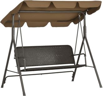 OUTSUNNY Balanc&iacute;n De Jard&iacute;n Exterior De 3 Plazas Con Toldo Ajustable Asiento De Rat&aacute;n Pe Y Reposabrazos Para Terraza Patio 167x112x153 Cm Marr&oacute;n