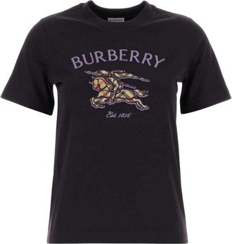 Burberry Knight Check Katoenen T-shirt - Dames - T-shirts - Zwart - S - Katoen - Tops