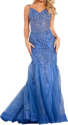 Jovani Mermaid Embellished Dress In Cloud Blue