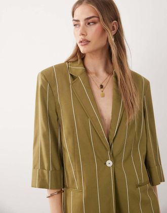 Asos Giacca leggera verde oliva a righe-Multi
