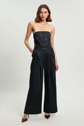 Karen Millen Womens Petite Tailored Denim Trench Bandeau Jumpsuit - Indigo Blue - Size 10 UK