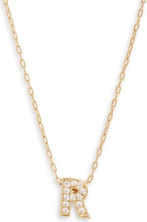 Nordstrom Pav&eacute; Cubic Zirconia Initial Necklace in R- Clear- Gold at Nordstrom