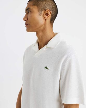 Lacoste Open Neck Linen Blend Polo