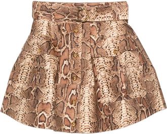 Zimmermann Womens Snakeskin-Effect Belted Skirt