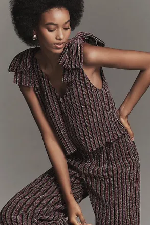 Saylor Natale Lurex Stripe Tiered Jumpsuit