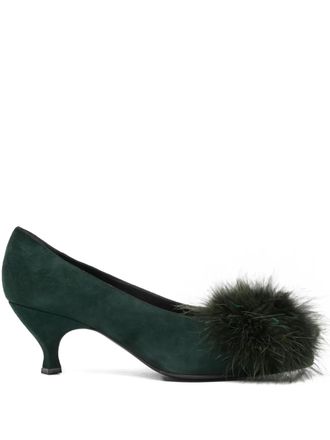 Romeo Gigli 1990s pompom-detail suede pumps - women - Calf Leather/Suede/Fabric - 38 - Green