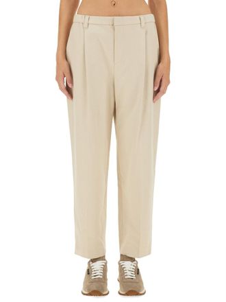 Brunello Cucinelli Cropped Fit Cotton Blend Trousers - Ivory