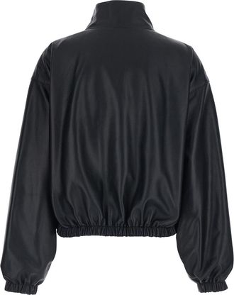 Balenciaga Womens Leather Jacket High Collar Black Lamb Coat