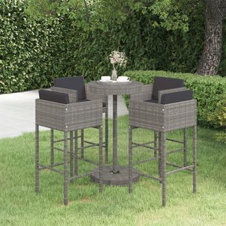 Les Tendances Set Muebles Bar Jard&iacute;n 5 Piezas Y Cojines Rat&aacute;n Sint&eacute;tico Gris Vidaxl