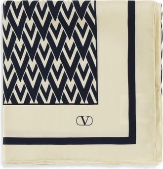 Valentino Garavani Womens Silk Scarf Toute La V Ivory-Navy Ivory/navy Scarfs
