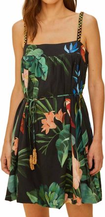Farm Rio Midnight Macaw Fiesta Mini Dress In Black