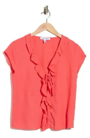 Ellen Tracy Ruffle Tie Front Top in Coral at Nordstrom Rack, Size X-Small