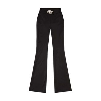 Diesel Wide Trousers, female, Black, Size: 3XS Knitted Flared Pants with Cut-Out Detailing