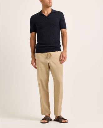 Orlebar Brown Alex Lino Relaxed Fit Italian Linen Drawcord Zip Fly Trousers in Biscuit at Nordstrom, Size 34