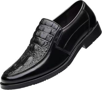 Generic Mens Slip On Leather Loafers Crocodile Embossed Dress Casual Shoes British Style Comfortable Business Formal Look Ideal for Office or Daily Wear(10.5)