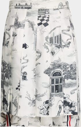 Thom Browne Hector Toile Pleated Silk Twill Mini Skirt