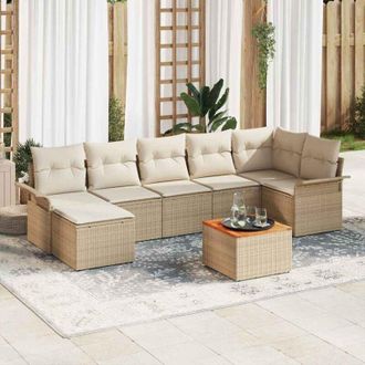 vidaXL Conjunto De Sof&aacute; De Jard&iacute;n 8 Pcs Beige Polirat&aacute;n Vidaxl