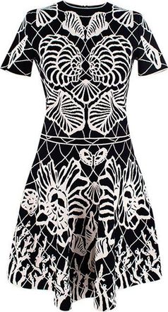 Alexander McQueen Black & White Shell Intarsia Knit Top & Skirt Size M