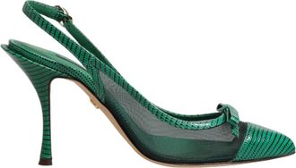 Dolce & Gabbana Green Leather Mesh Heels Slingback Womens Shoes