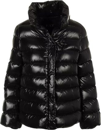 Fay Zwarte Gewatteerde Jas met Hoge Kraag - Dames - Gewatteerde jassen - Zwart - 2XL - Polyester - Jassen