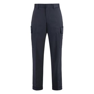Etro Straight Trousers, male, Blue, L, Embroidered Cargo Trousers with Roll-up Cuffs