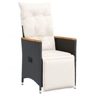 vidaXL Sill&oacute;n Reclinable De Jard&iacute;n Con Cojines Rat&aacute;n Sint&eacute;tico Negro Vidaxl