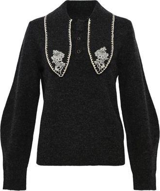 Renli Su embellished-collar sweater - Grey