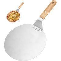 OEM Pala Para Pizza, Pala Para Pizza De Acero Inoxidable, Pala Redonda De 25 Cm Con Mango De Madera Y Bandeja De Metal De Acero Inoxidable, Esp&aacute;tula Ideal