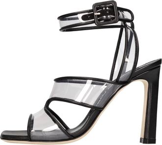 Sergio Rossi Leren en Plexi Sandalen - Dames - Sandalen met hakken - Zwart - 39 EU - Leer - Schoenen
