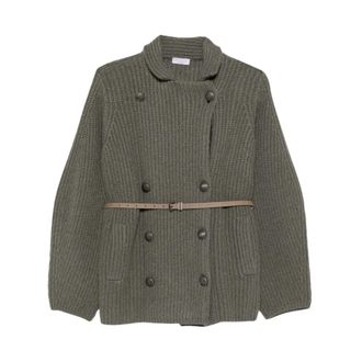 Brunello Cucinelli Dubbelrijige Ribgebreide Vest - Dames - Truien - Groen - Maat: XS Kasjmier