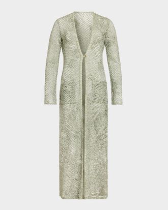 Ramy Brook Liana Metallic Knit Crochet Duster