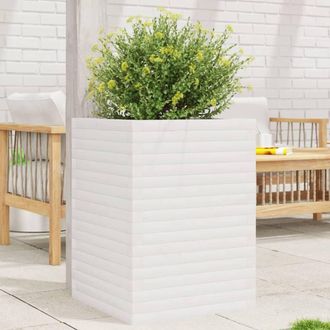 Berkfield Home Beautiful Garden Planter White 50x50x68.5 cm Solid Wood Pine