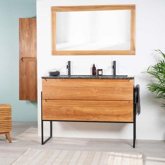 Wanda Collection Mueble De Ba&ntilde;o En Teca Y Terrazo Negro Vila 120cm