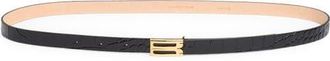 Victoria Beckham Dorian Croc Embossed Leather Belt in Black at Nordstrom, Size 90