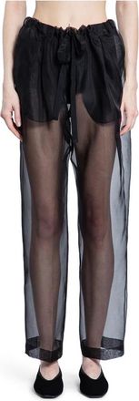 Khaite Zwarte Zijden Wijde Pijp Trekkoord Broek - Dames - Straight fit broeken - Zwart - XS - Polyester - Broeken
