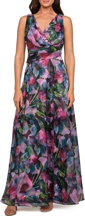JS Collections Philipa Floral A-Line Gown in Teal Multi at Nordstrom, Size 18