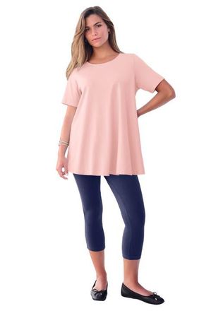Roaman's Plus Size Ultimate Cotton Crewneck Short Sleeve Swing Tee in Soft Blush at Nordstrom, Size Small